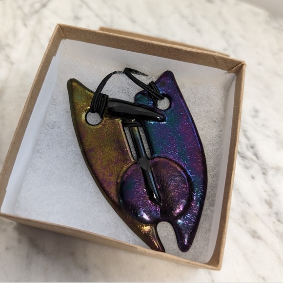 Abstract Black Glass Necklace With Dichroic Finish - Picture 5 of 6